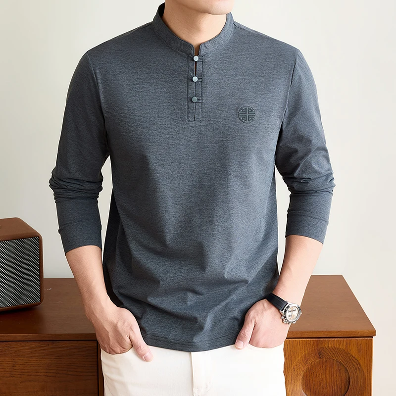 Herren-T-Shirt mit Mandarin-Kr – Embellish Knit Bewertung und Preis